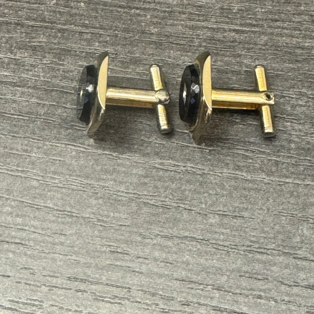 Unbranded Cufflinks Mens OS Black Gold Excellent Vintage Art Deco Onyx Style